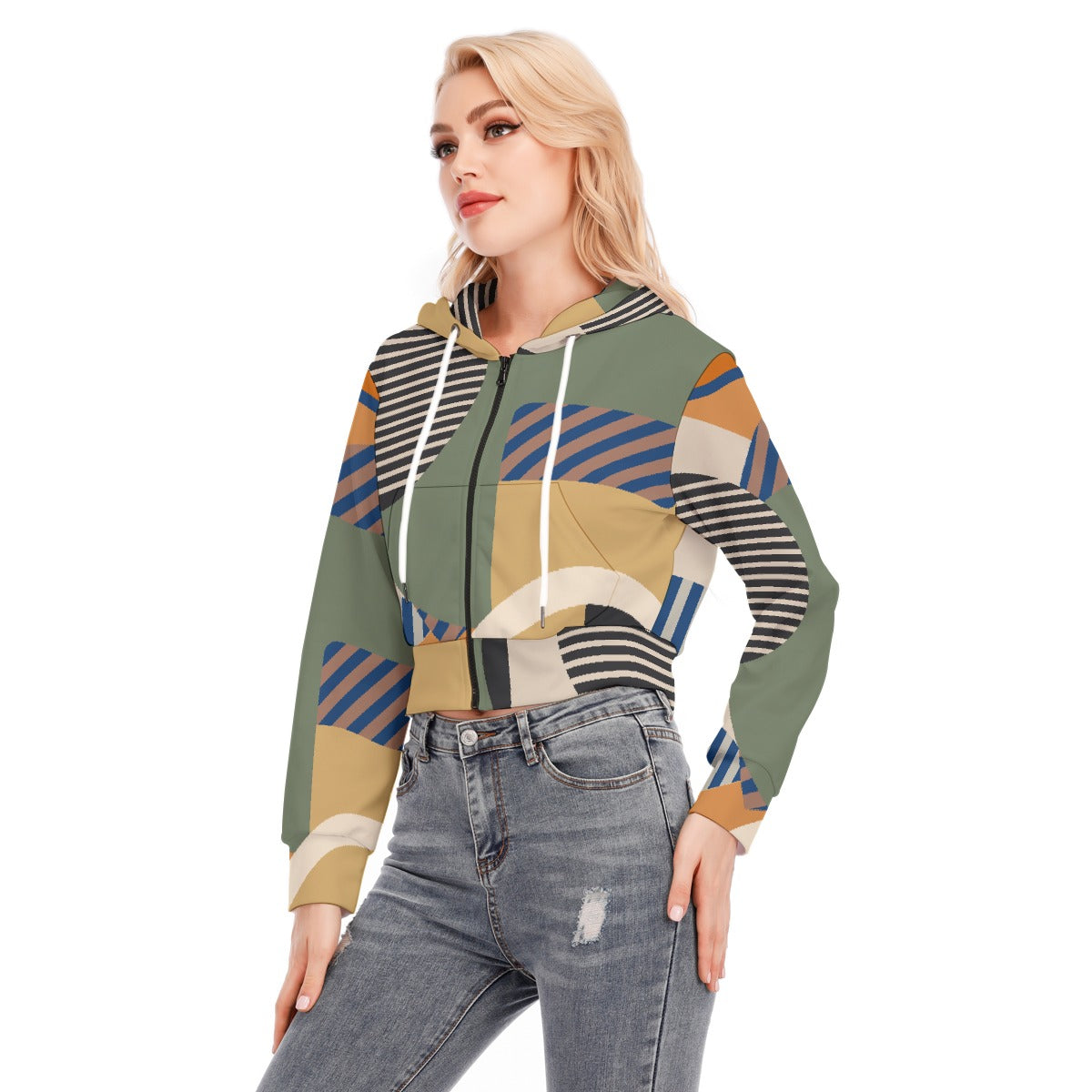 All-Over Print Women's Crop Top Hoodie With Zipper Closure