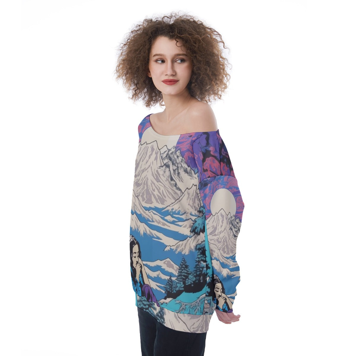 All-Over Print Oversized Women's Off-Shoulder Sweatshirt