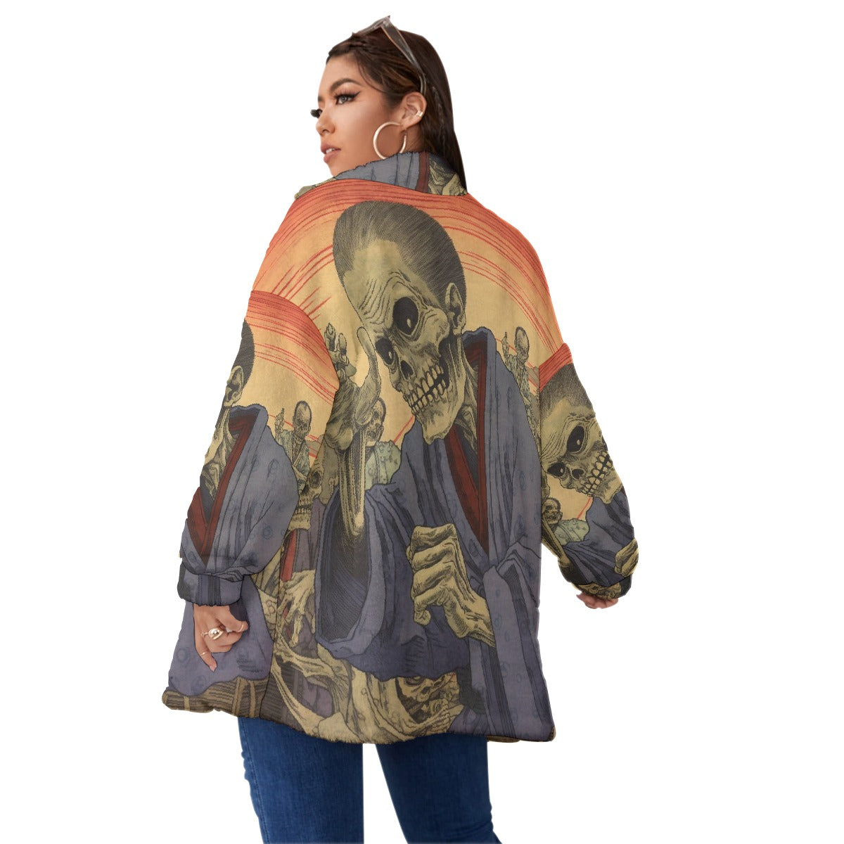 All-Over Print Unisex Borg Fleece Stand-up Collar Coat With Zipper Closure(Plus Size)