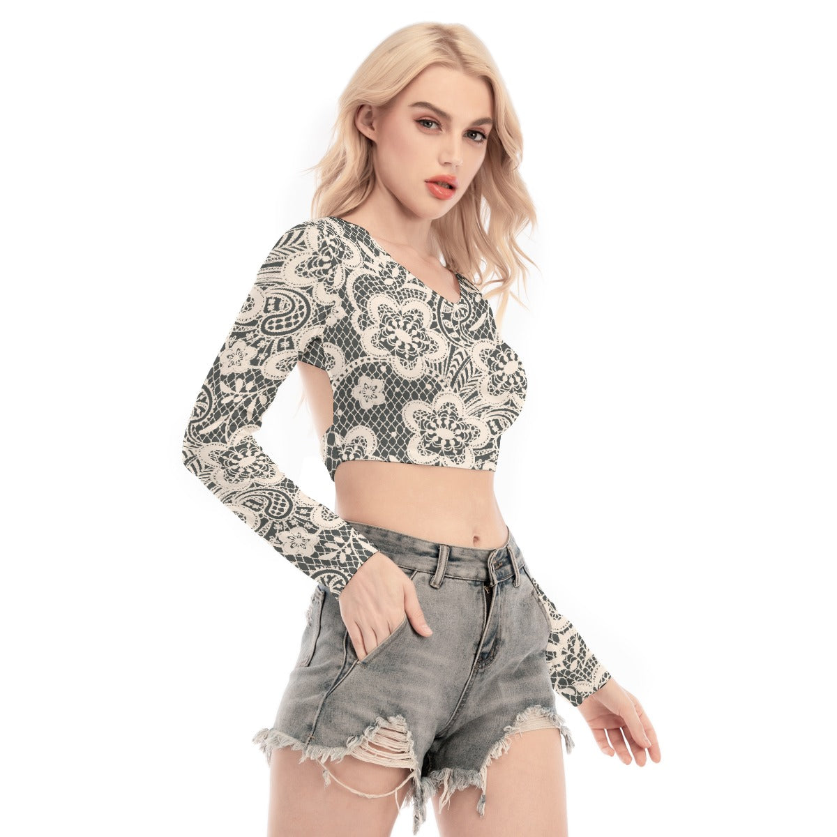 All-Over Print Women's Back Hollow T-shirt With Strap