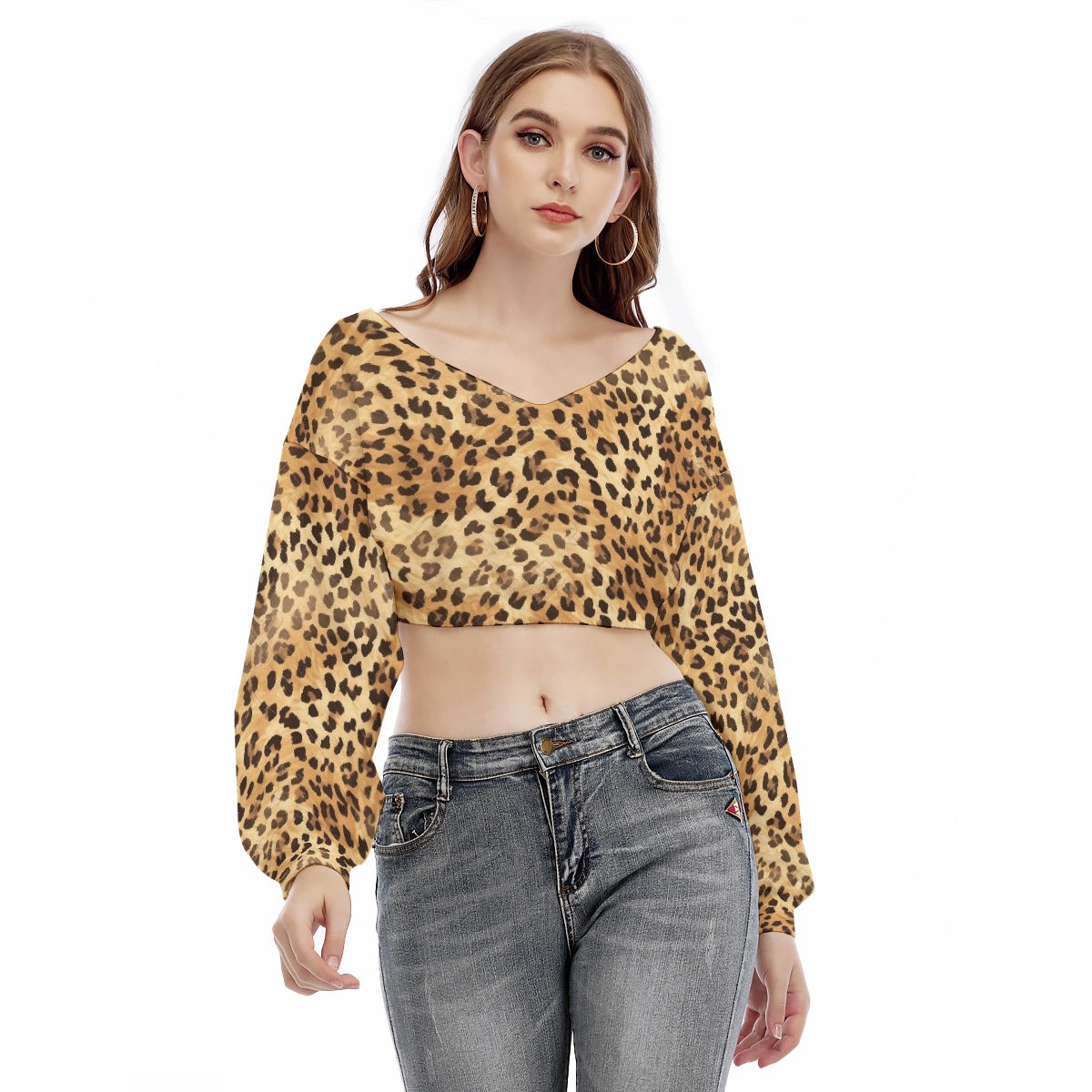 All-Over Print Women's V-neck Long Sleeve Cropped Sweatshirt