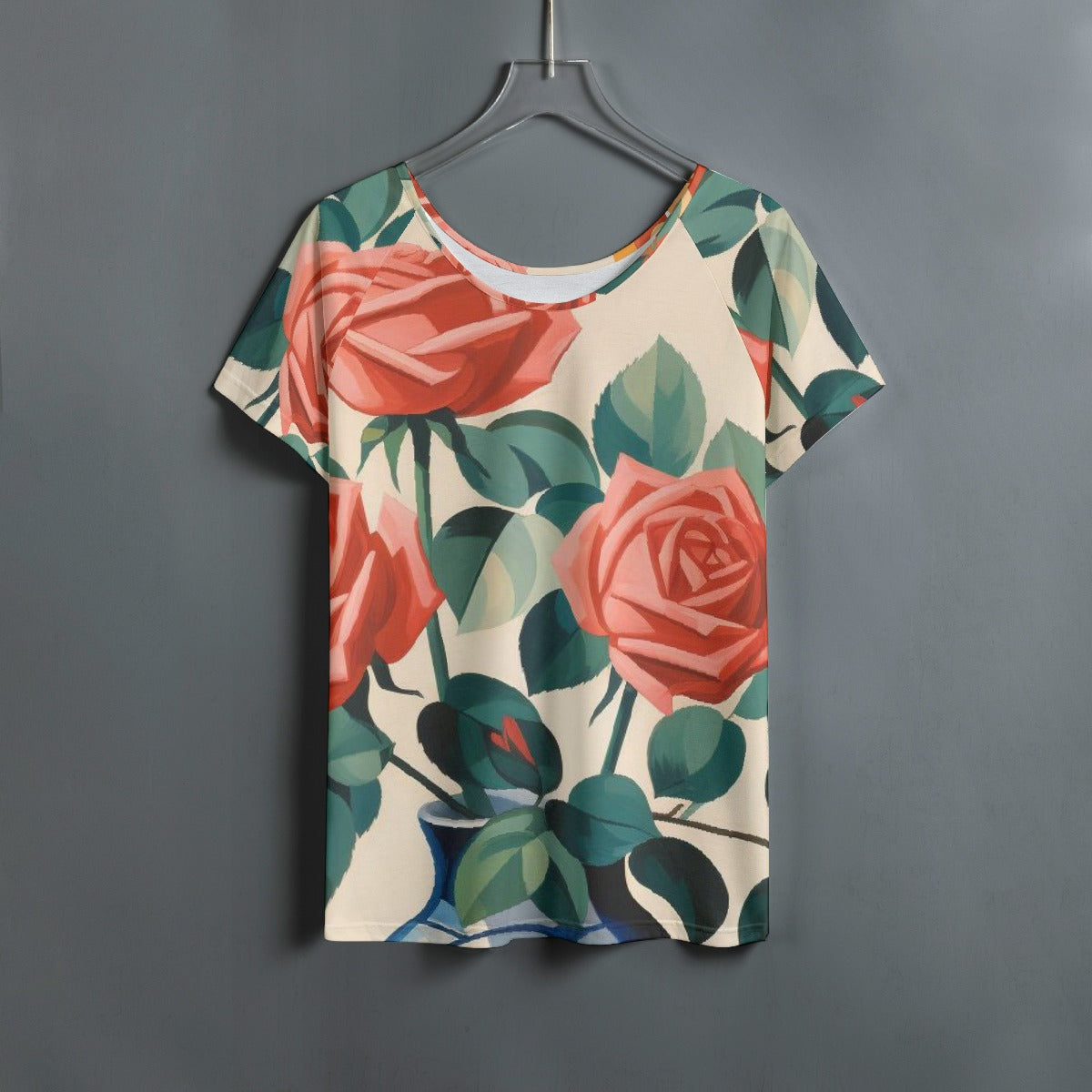 All-Over Print Women's Round Neck T-shirt With Raglan Sleeve