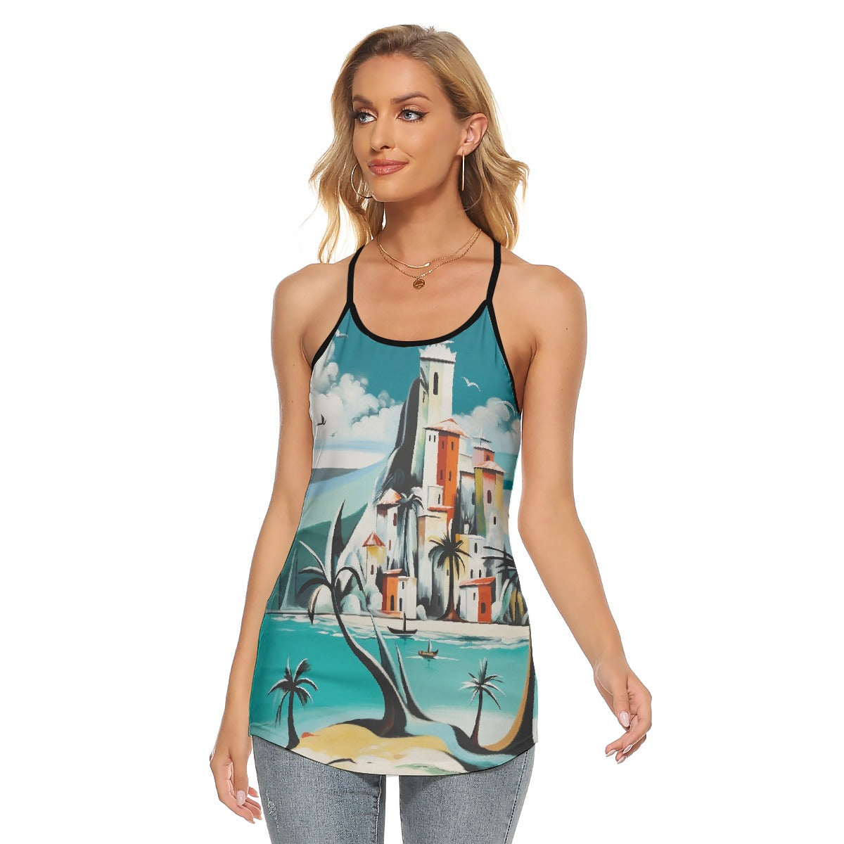 All-Over Print Women's Criss-Cross Open Back Tank Top