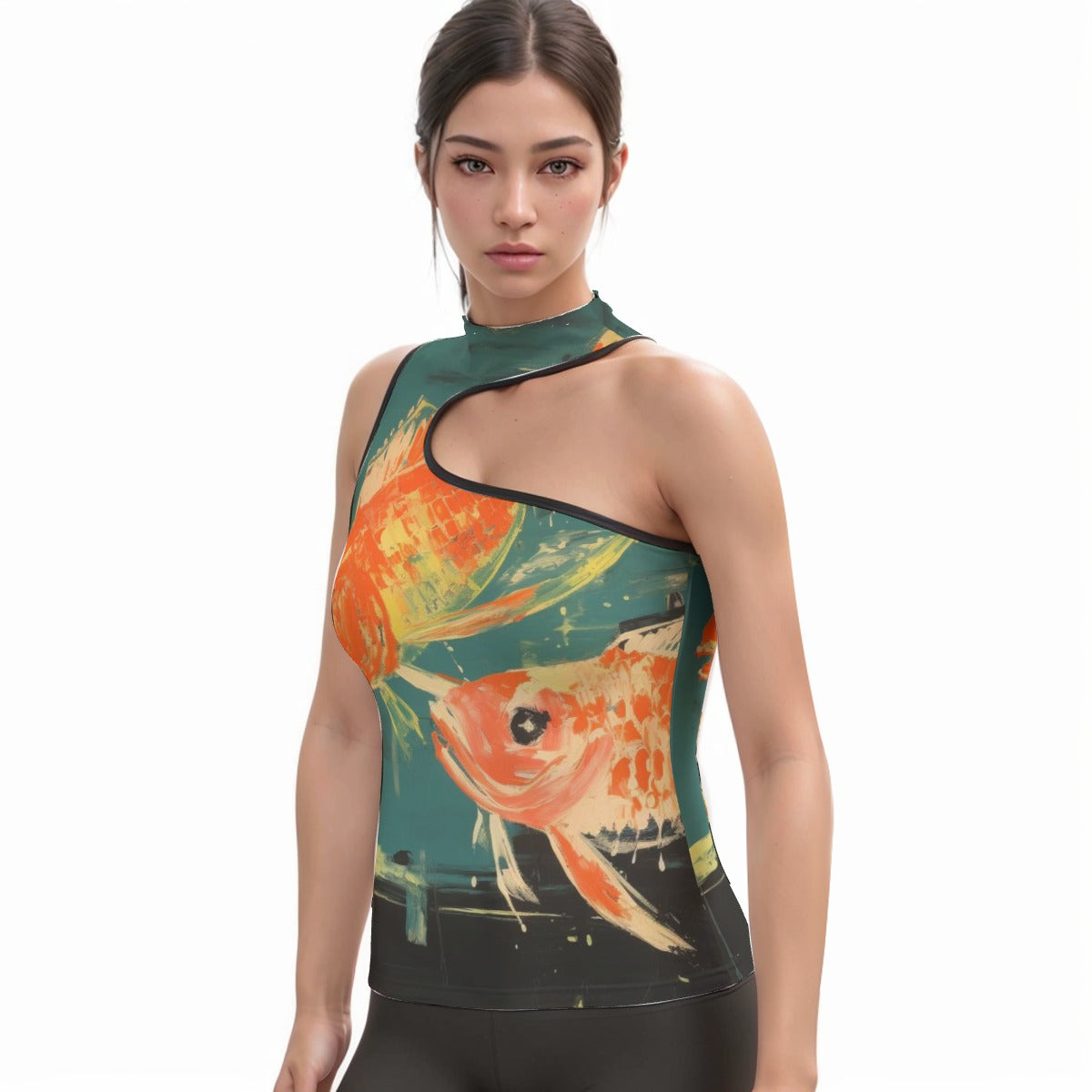 All-Over Print Women's Halter Sleeveless Asymmetrical Tank Top