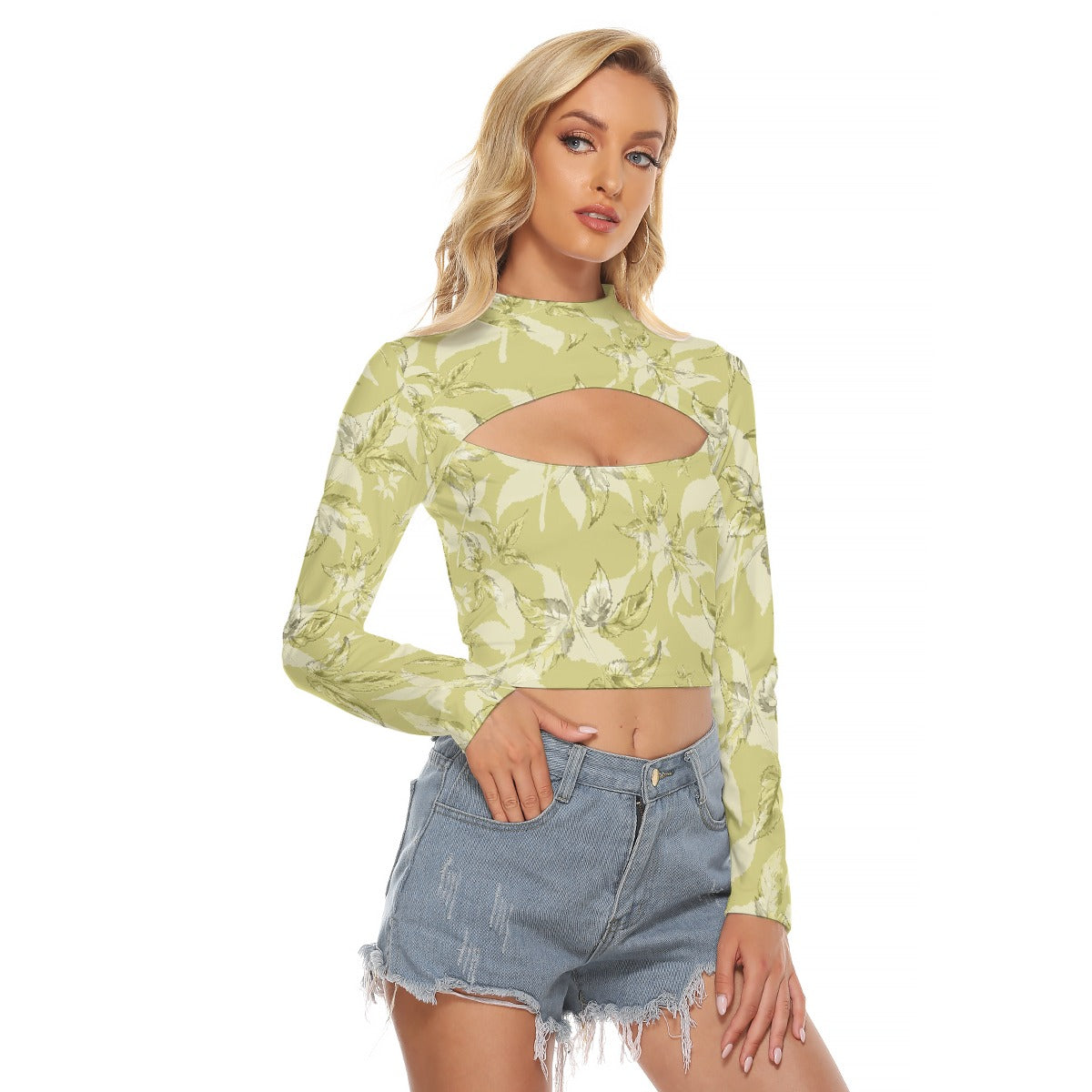 All-Over Print Women's Hollow Chest Keyhole Tight Crop Top