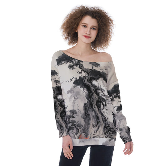 All-Over Print Oversized Women's Off-Shoulder Sweatshirt