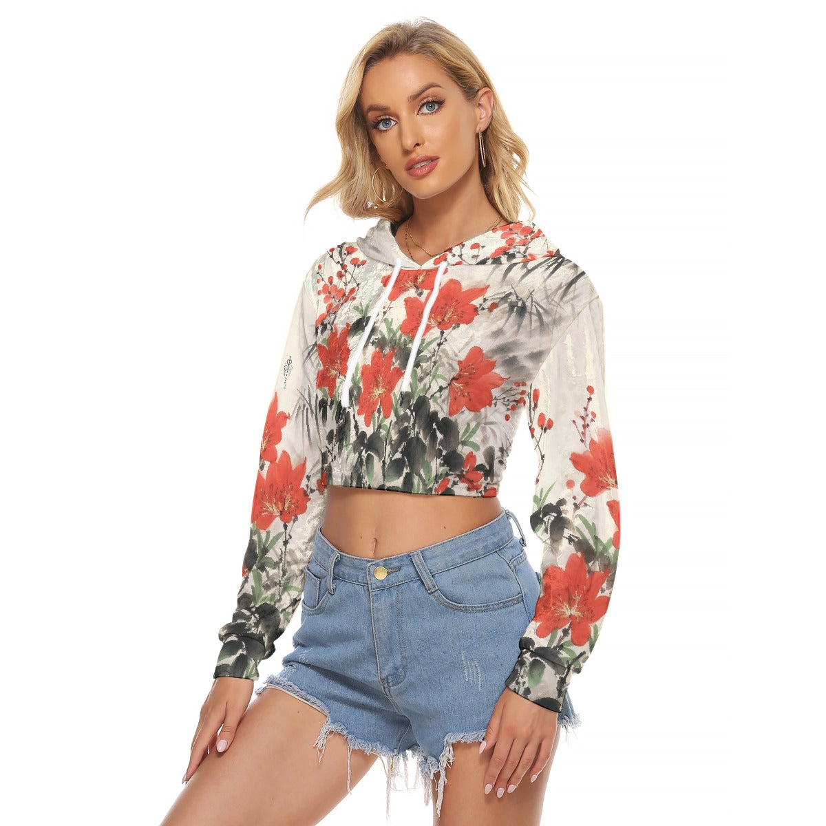 All-Over Print Women's Crop Top Hoodie|Velvet