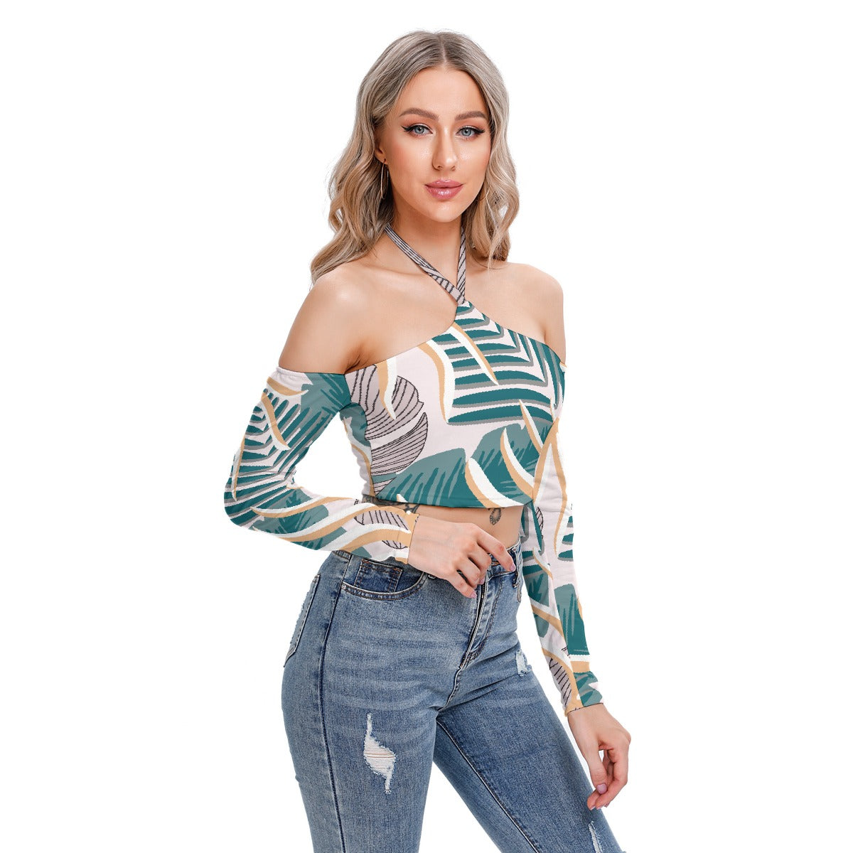All-Over Print Women's Halter Lace-up Top