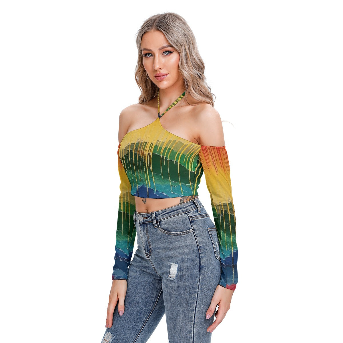 All-Over Print Women's Halter Lace-up Top