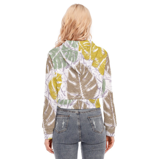 All-Over Print Women's Crop Top Hoodie With Zipper Closure