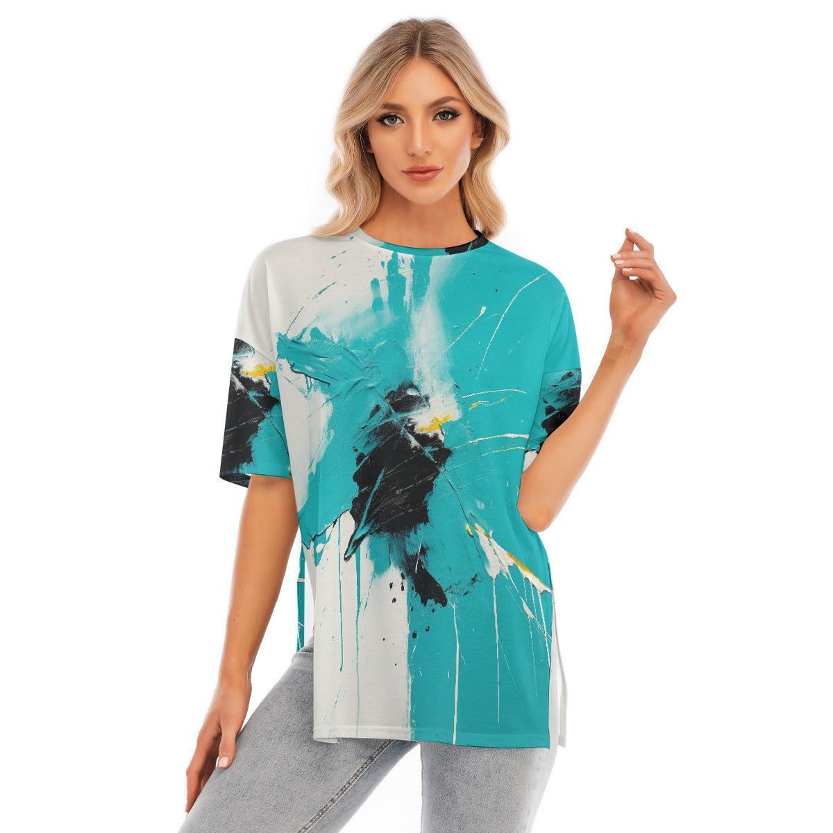 All-Over Print Women's Short Sleeves T-shirt With Hem Split