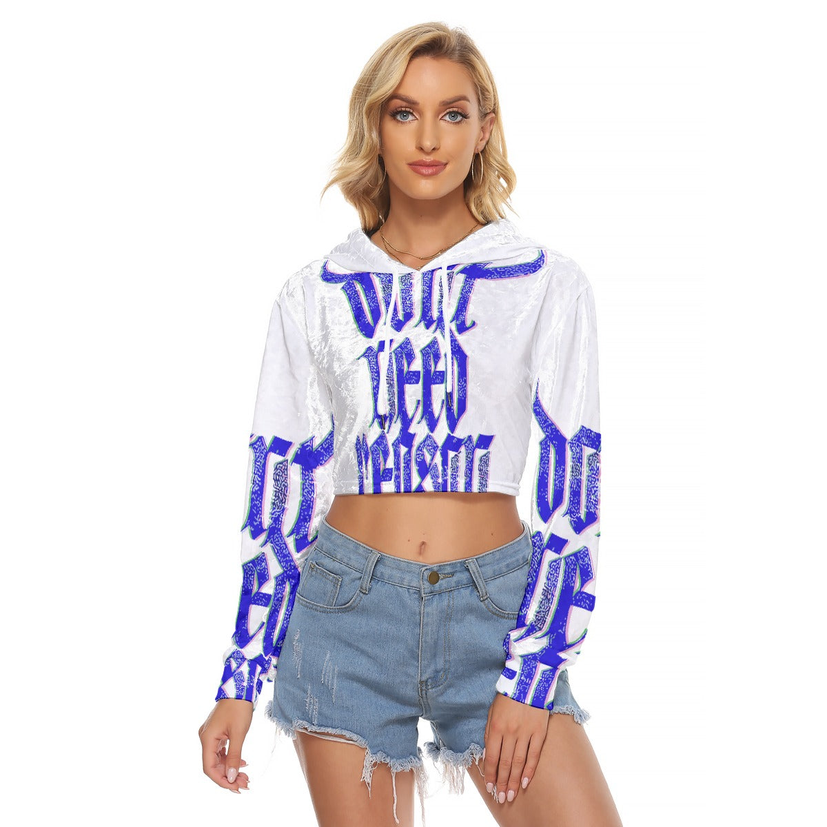 All-Over Print Women's Crop Top Hoodie|Velvet