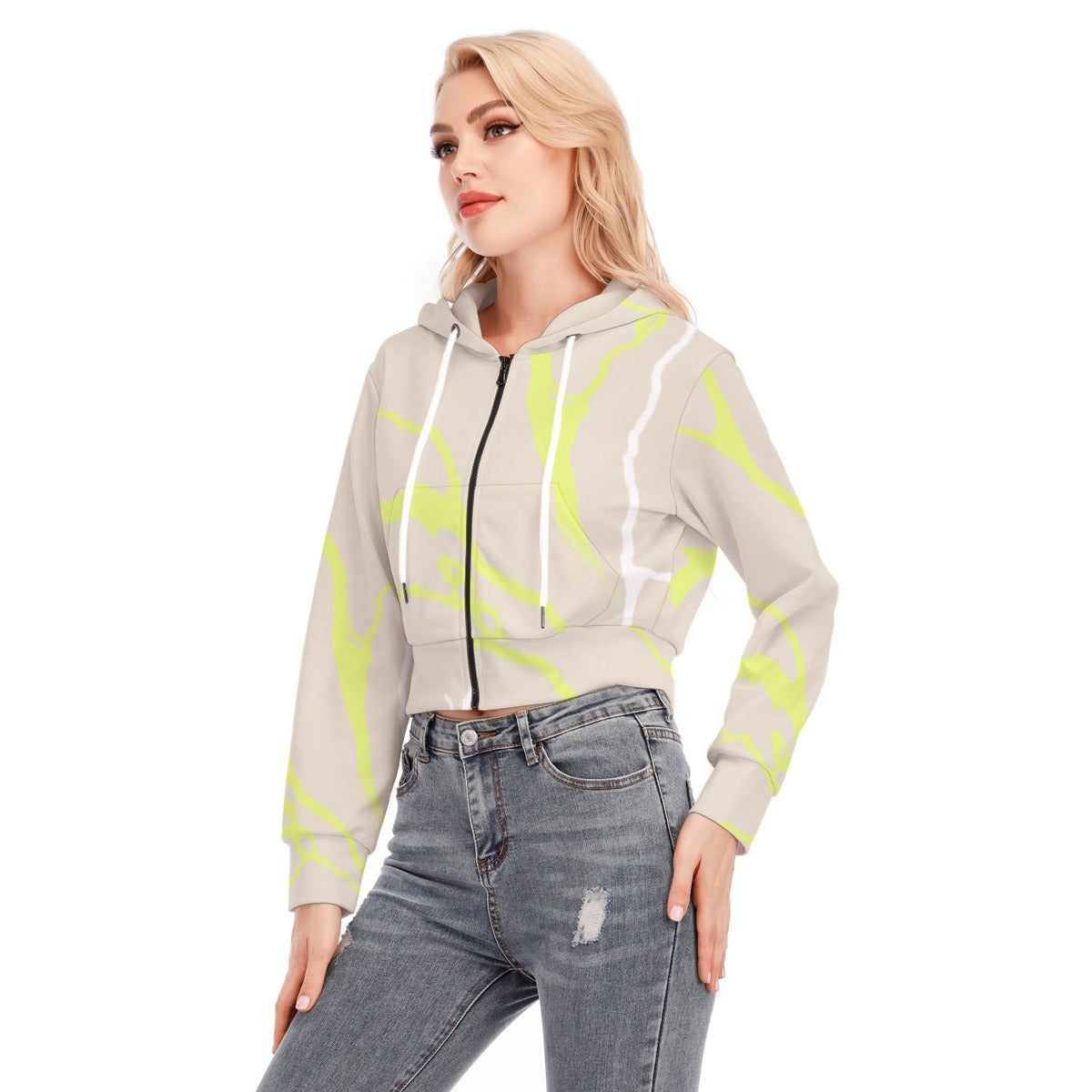 All-Over Print Women's Crop Top Hoodie With Zipper Closure