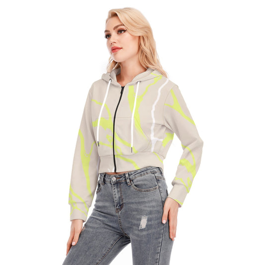 All-Over Print Women's Crop Top Hoodie With Zipper Closure