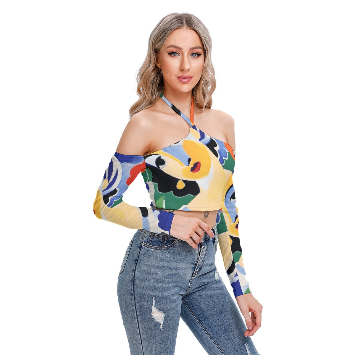 All-Over Print Women's Halter Lace-up Top