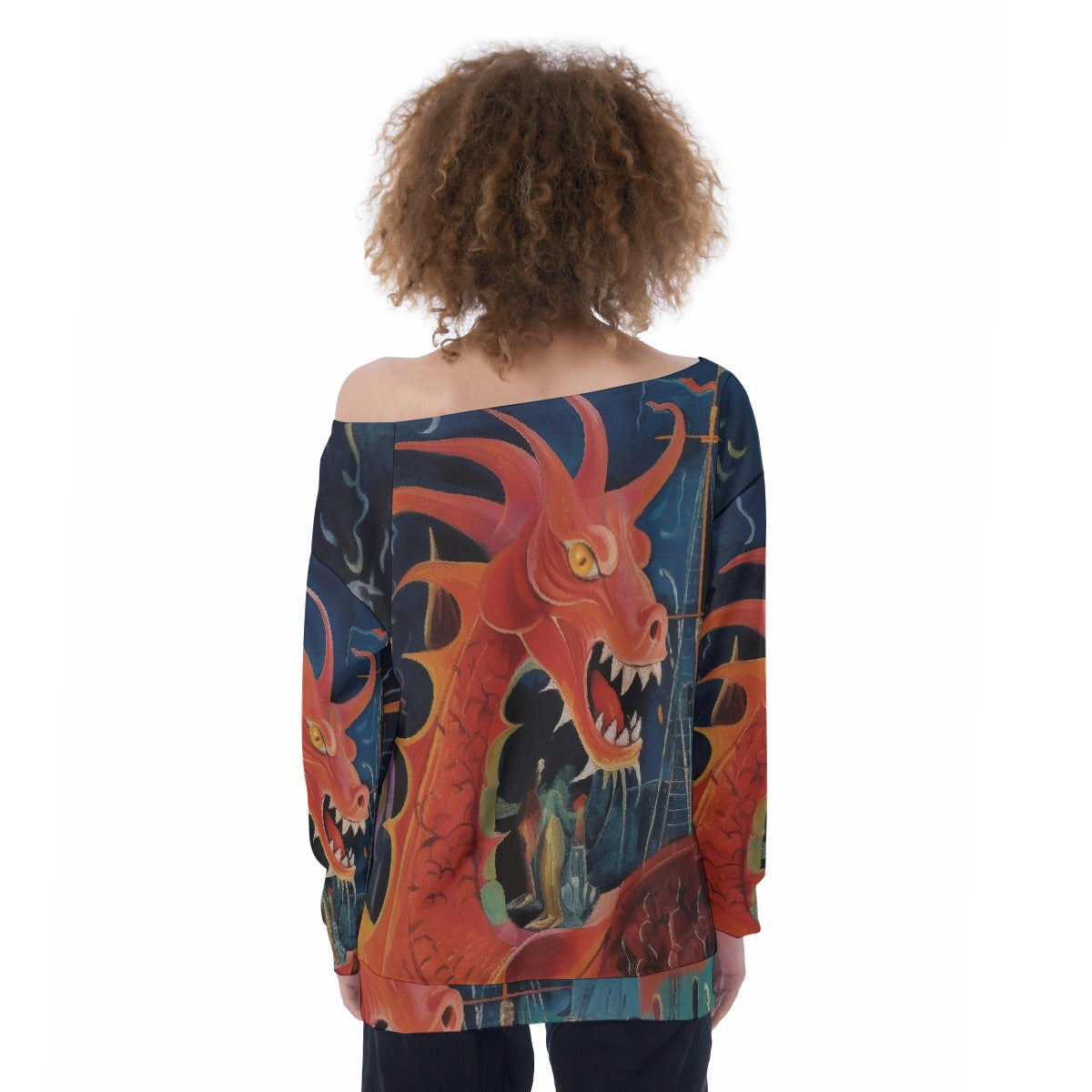 All-Over Print Oversized Women's Off-Shoulder Sweatshirt