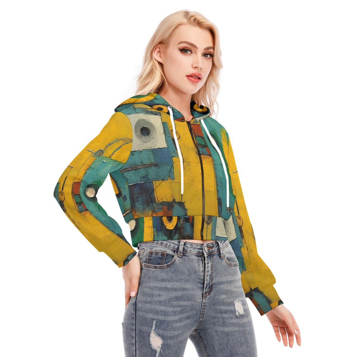 All-Over Print Women's Crop Top Hoodie With Zipper Closure