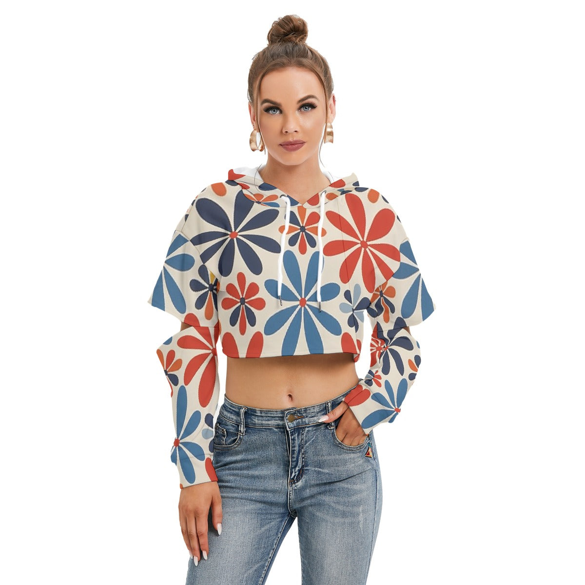 All-Over Print Women's Heavy Fleece Hoodie With Hollow Out Sleeve