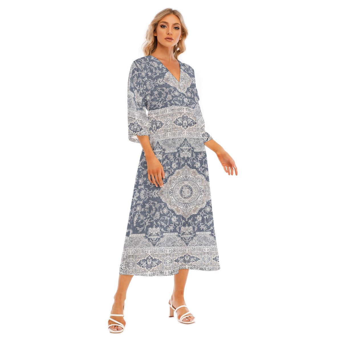 All-Over Print Women's Mid-Sleeve Long Dress