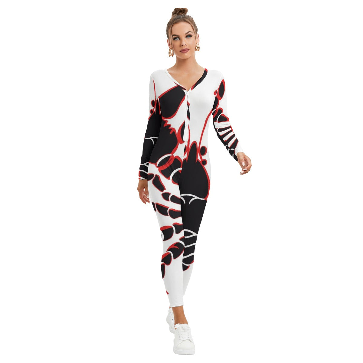 All-Over Print Women's Plunging Neck Jumpsuit
