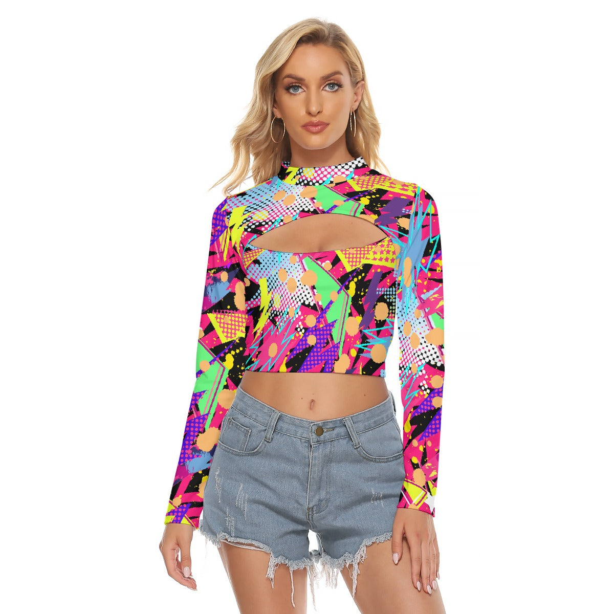 All-Over Print Women's Hollow Chest Keyhole Tight Crop Top