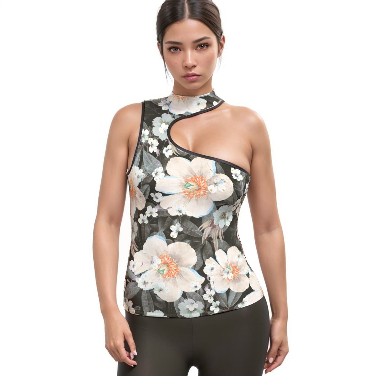 All-Over Print Women's Halter Sleeveless Asymmetrical Tank Top