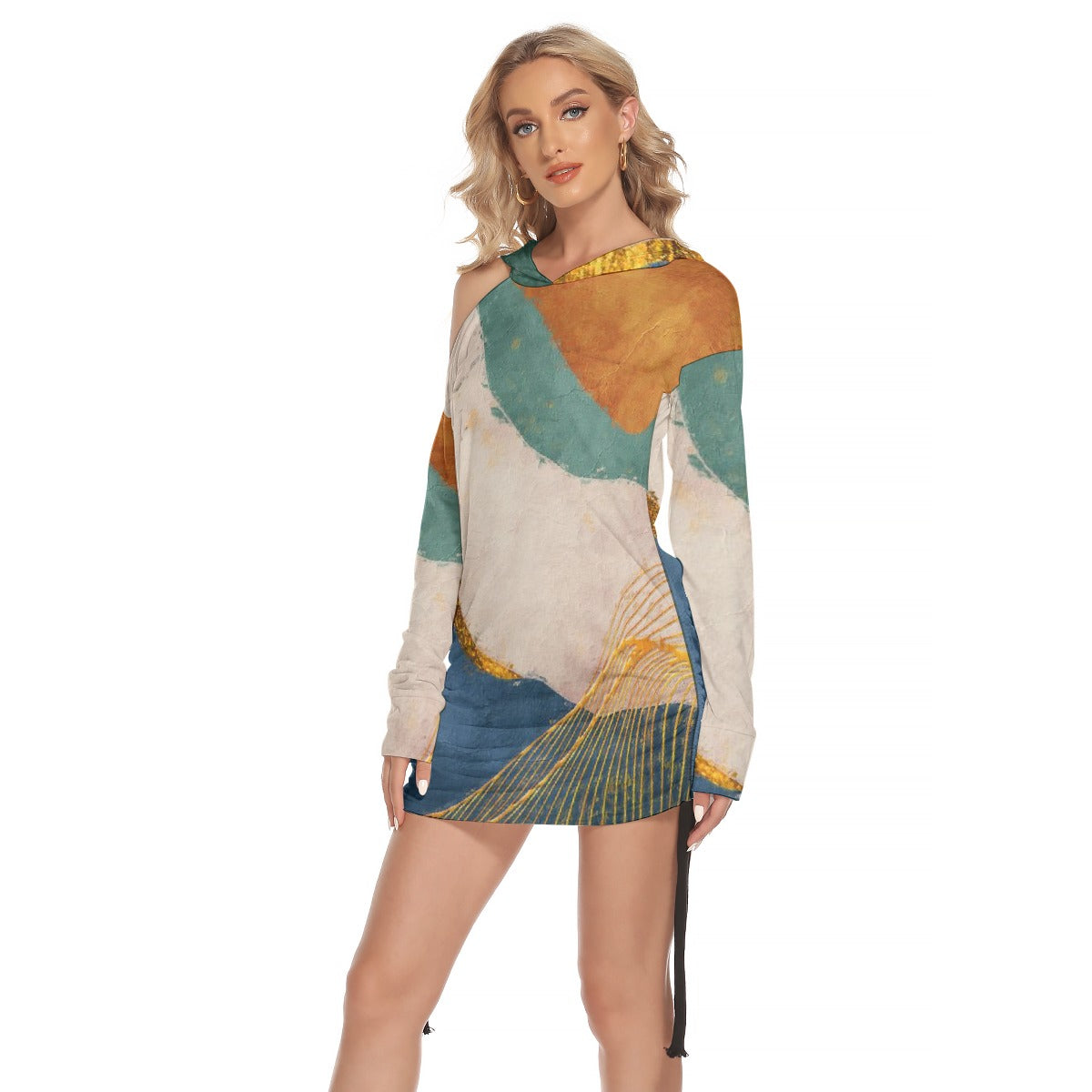 All-Over Print Women's One-shoulder Dress With Waist Shirring