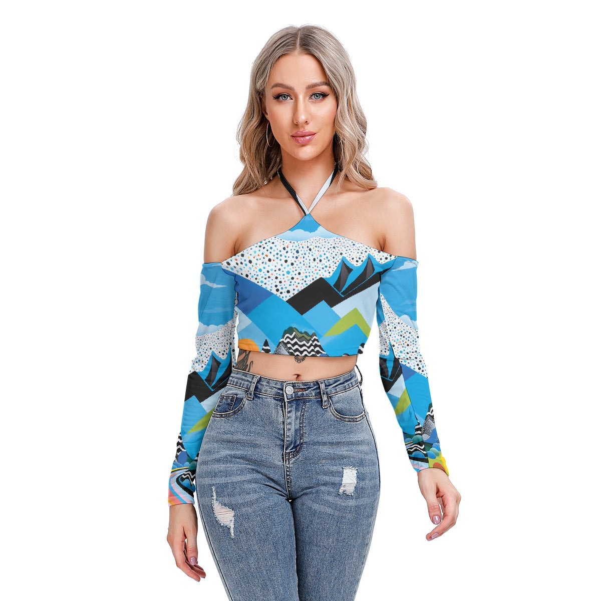 All-Over Print Women's Halter Lace-up Top