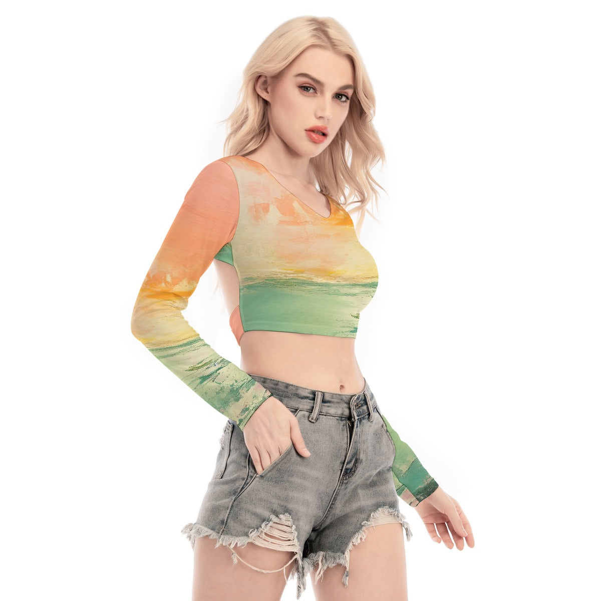 All-Over Print Women's Back Hollow T-shirt With Strap