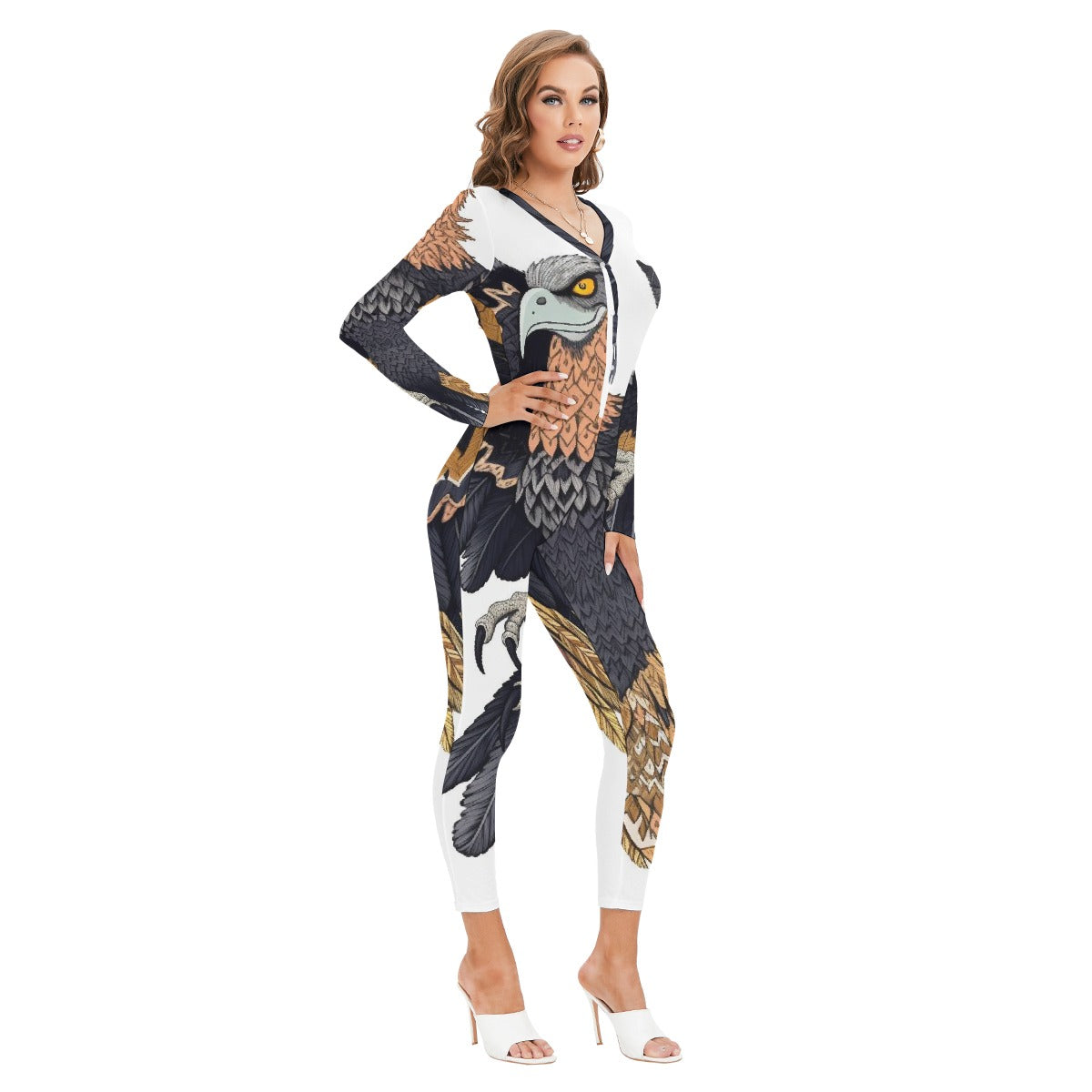 All-Over Print Women's Plunging Neck Jumpsuit