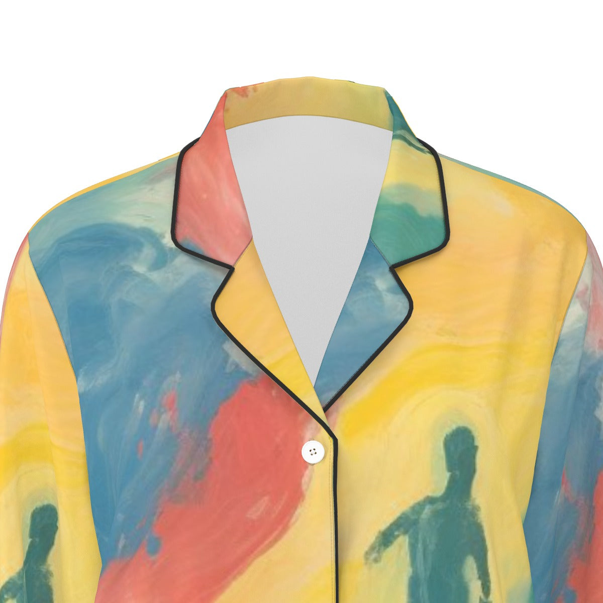 All-Over Print Women's Long Sleeve Pajama Set With Black Contrast Piping