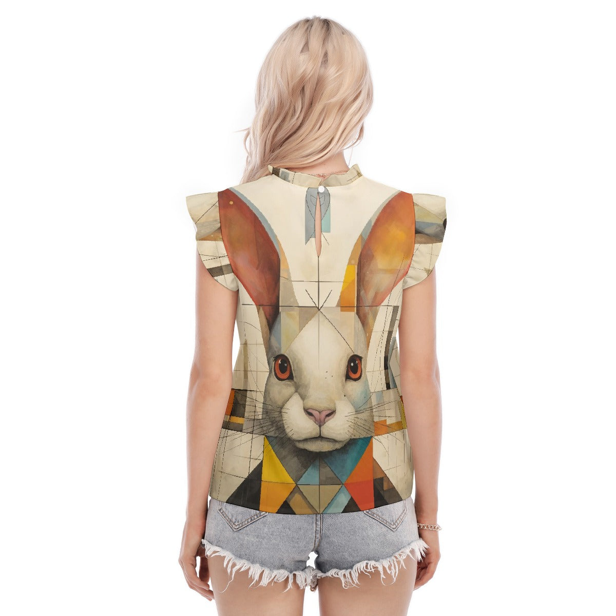 All-Over Print Women's Blouse With Ruffle Collar And Sleeve