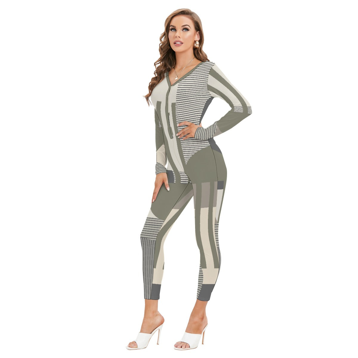 All-Over Print Women's Plunging Neck Jumpsuit