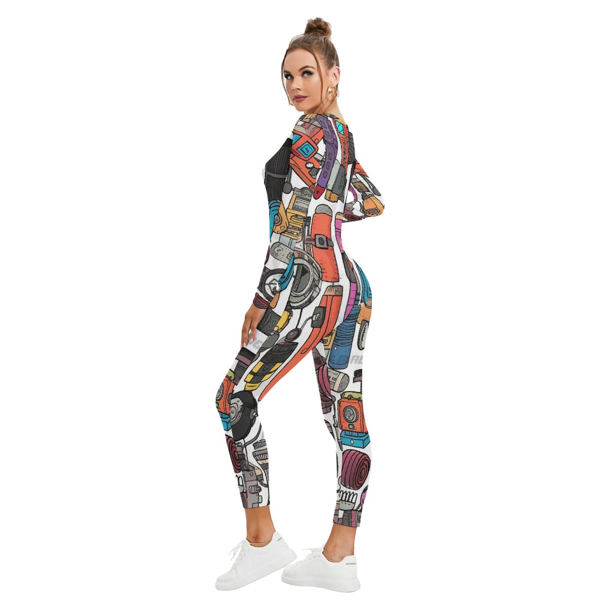 All-Over Print Women's Plunging Neck Jumpsuit