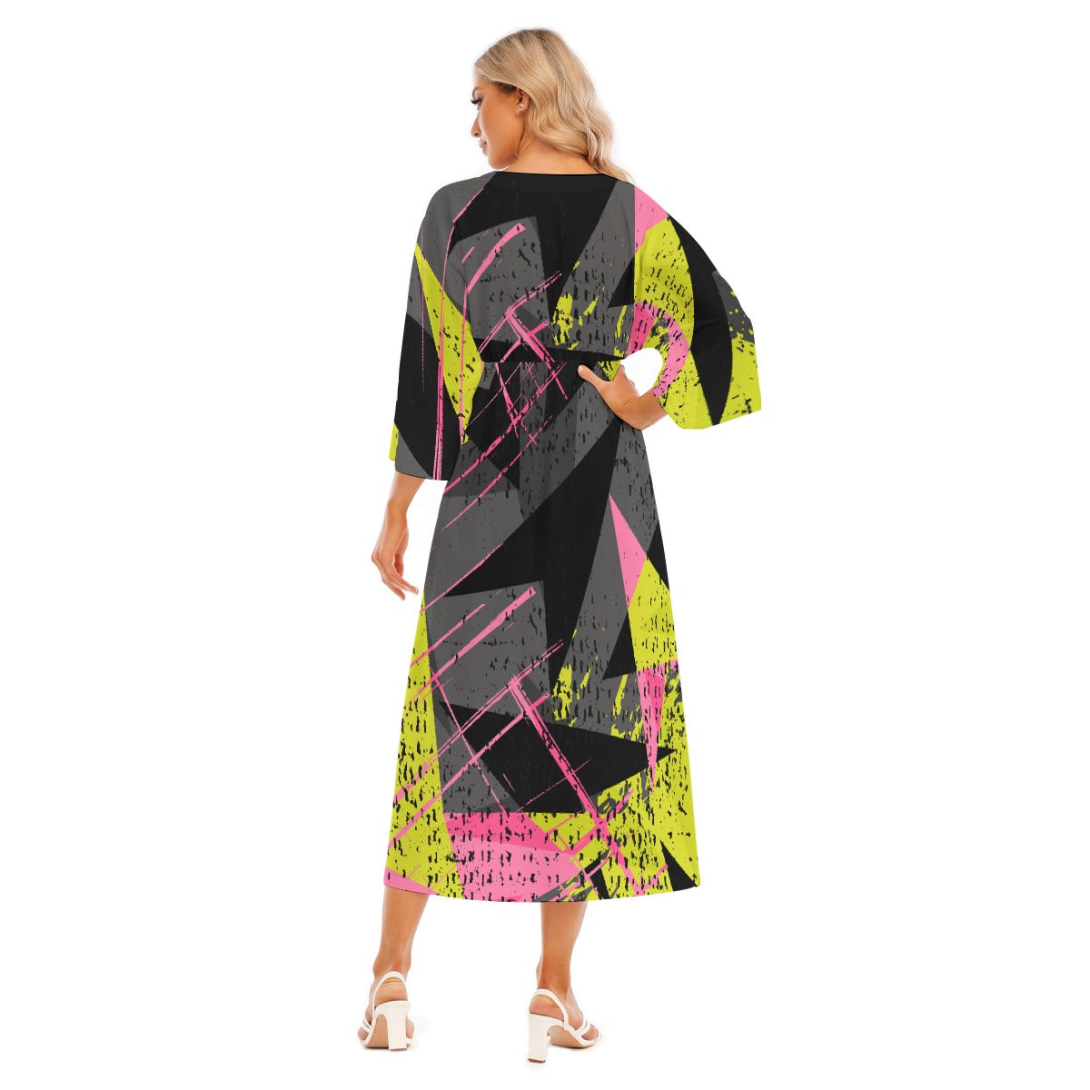 All-Over Print Women's Mid-Sleeve Long Dress