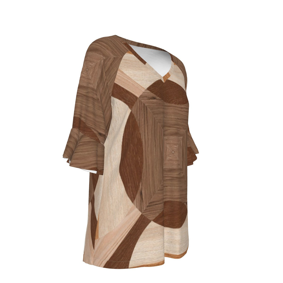 All-Over Print V-neck Women's T-shirt With Bell Sleeve