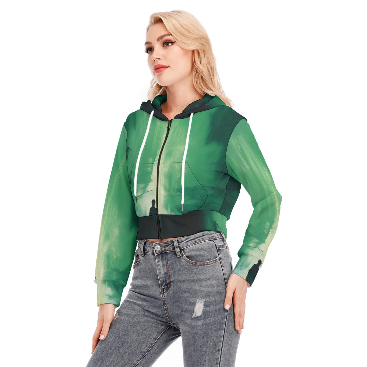 All-Over Print Women's Crop Top Hoodie With Zipper Closure