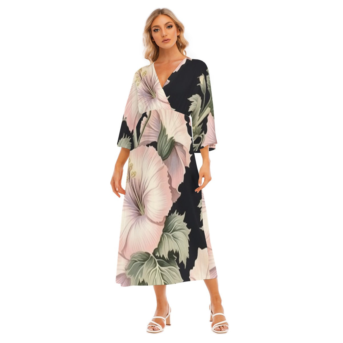 All-Over Print Women's Mid-Sleeve Long Dress