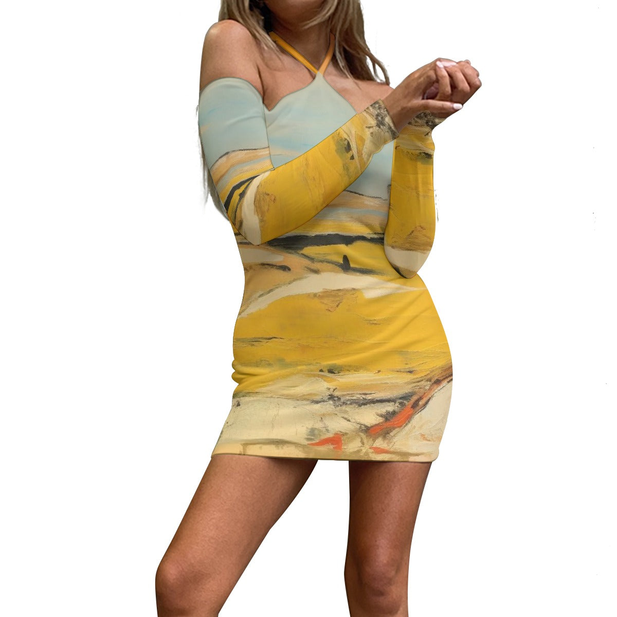 All-Over Print Women's Halter Lace-up Dress