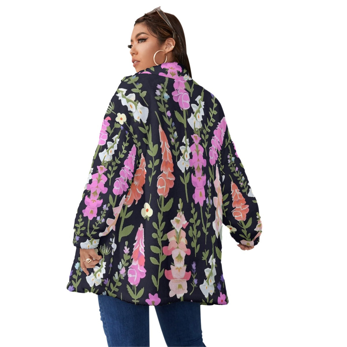 All-Over Print Unisex Borg Fleece Stand-up Collar Coat With Zipper Closure(Plus Size)