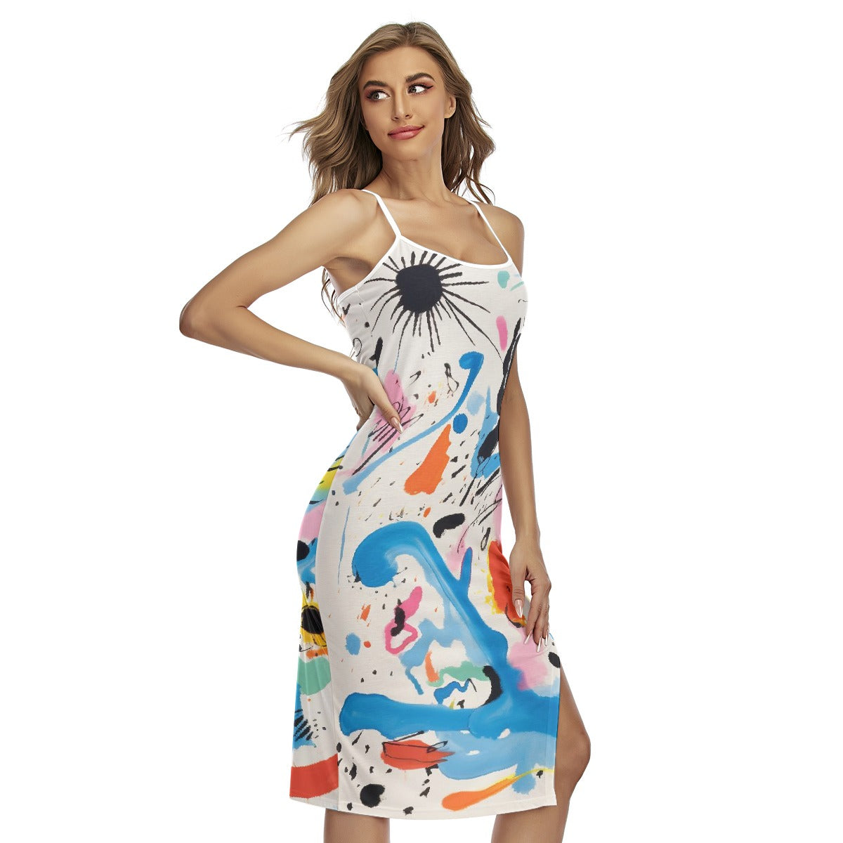 All-Over Print Women's Back Cross Cami Dress