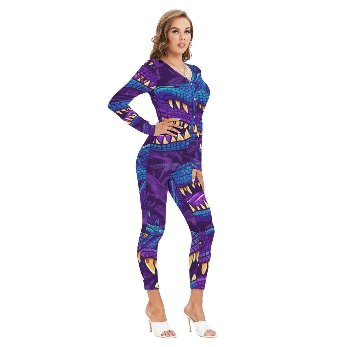 All-Over Print Women's Plunging Neck Jumpsuit
