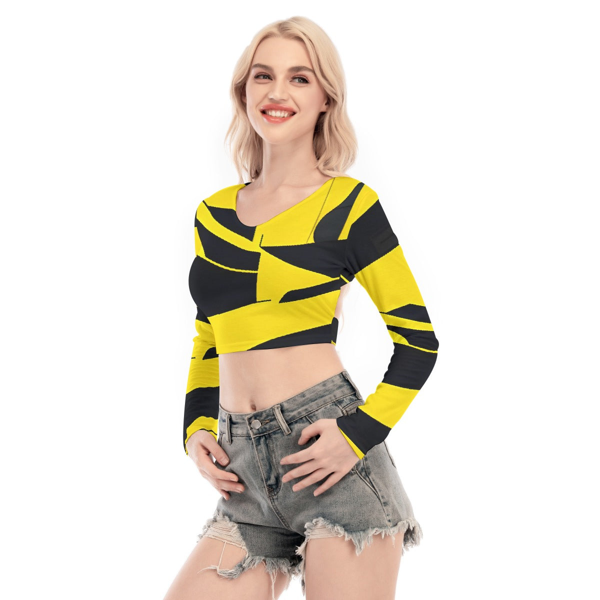 All-Over Print Women's Back Hollow T-shirt With Strap