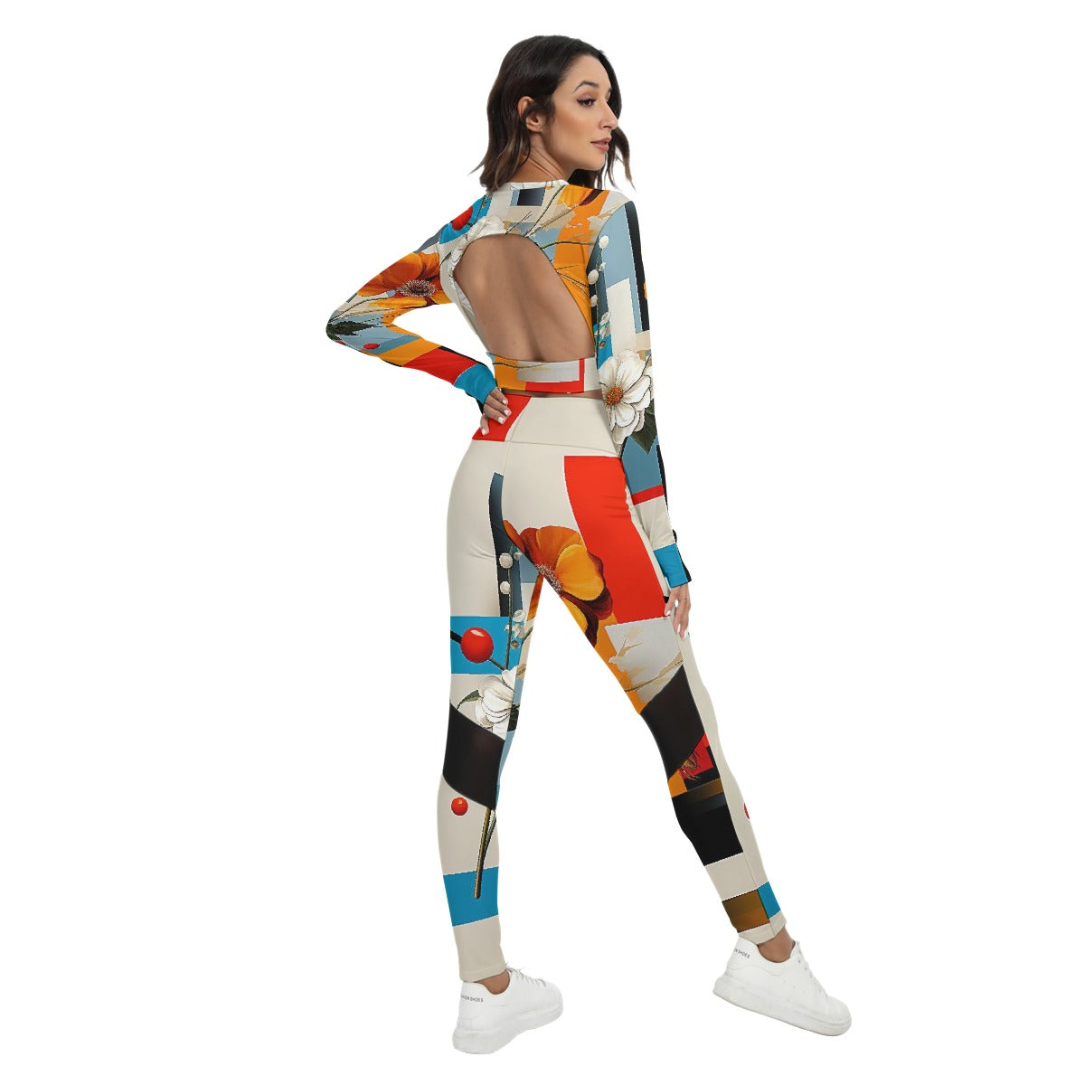 All-Over Print Women's Sport Set With Backless Top And Leggings