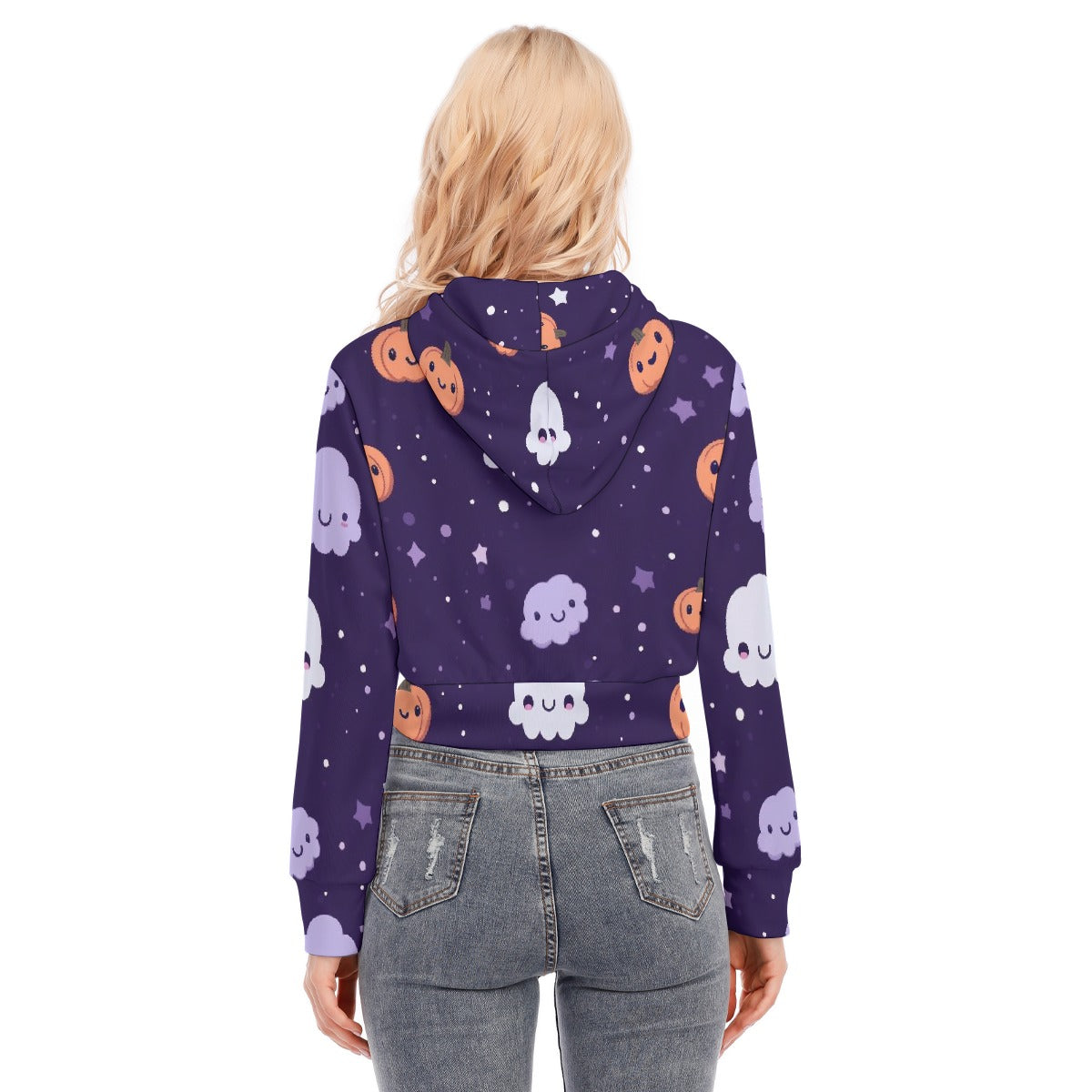 All-Over Print Women's Crop Top Hoodie With Zipper Closure