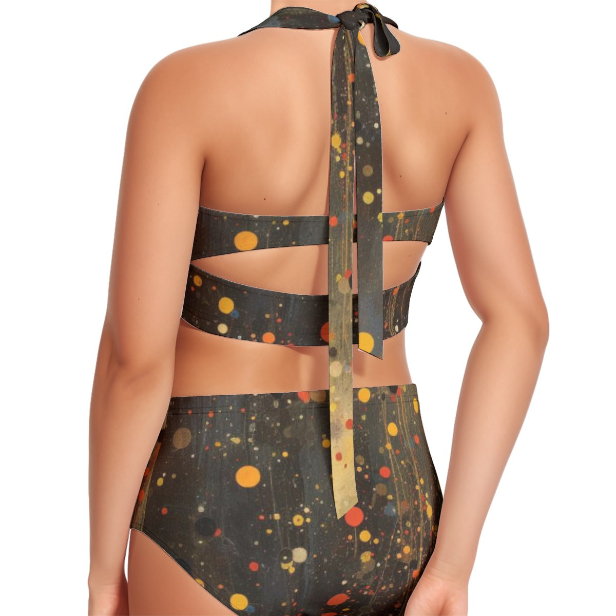 All-Over Print Women's Swimsuit Set With Halter