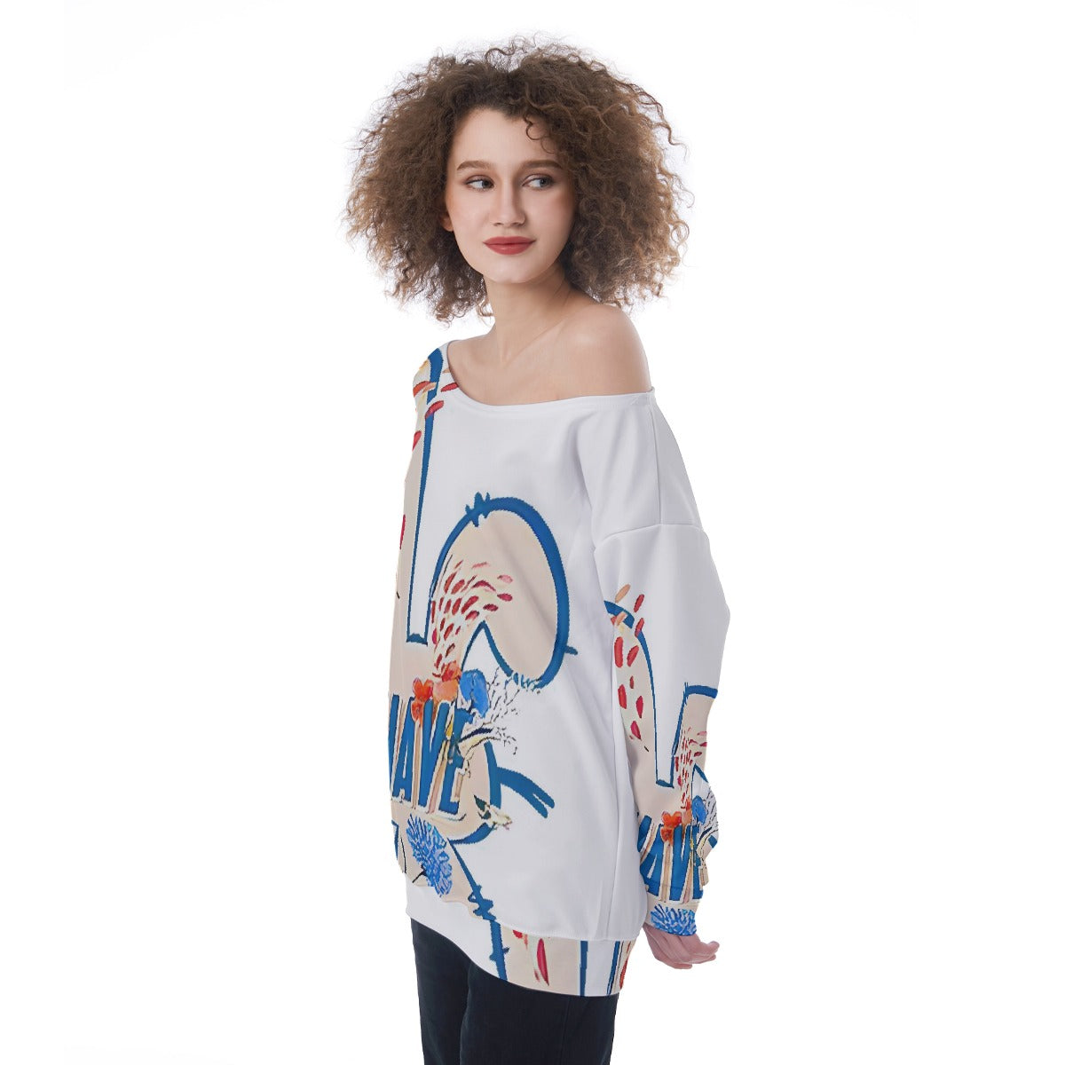 All-Over Print Oversized Women's Off-Shoulder Sweatshirt