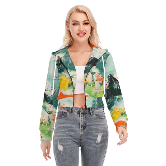 All-Over Print Women's Crop Top Hoodie With Zipper Closure