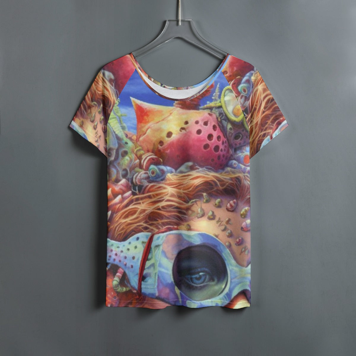 All-Over Print Women's Round Neck T-shirt With Raglan Sleeve
