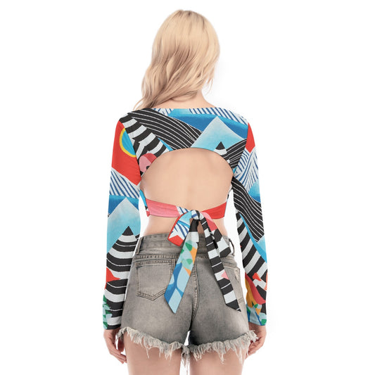 All-Over Print Women's Back Hollow T-shirt With Strap